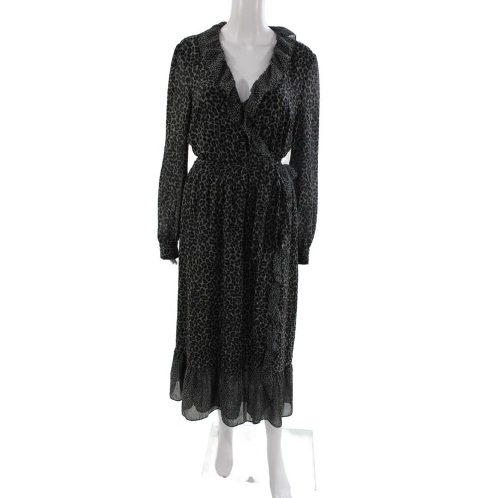 Michael Michael Kors Womens Wrap Dress Black Animal Print Size XL